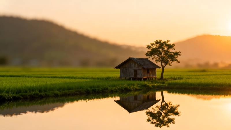 田园晨曦静谧景图片