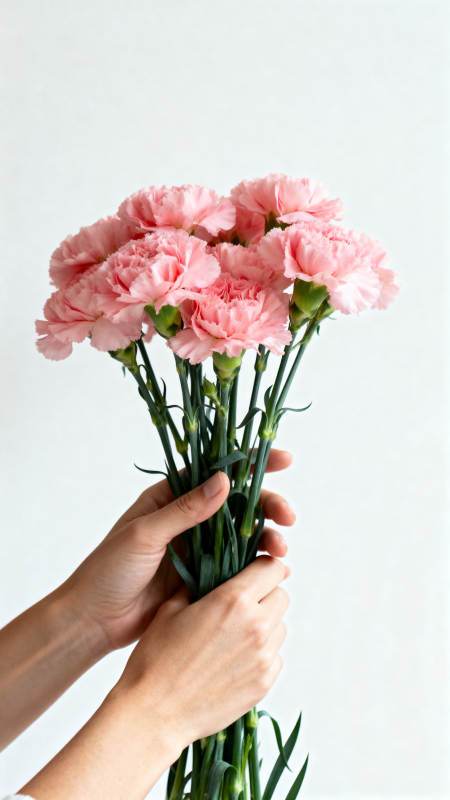 手捧粉色康乃馨图片
