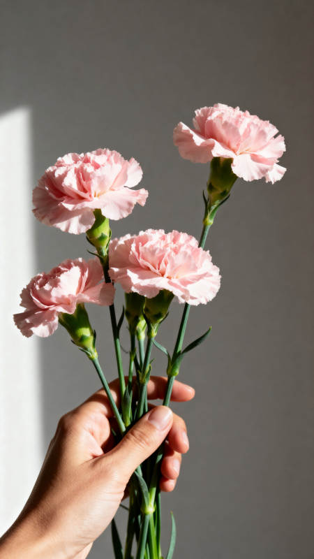 手捧粉康乃馨图片