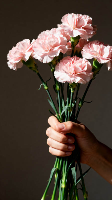 手捧粉康乃馨图片