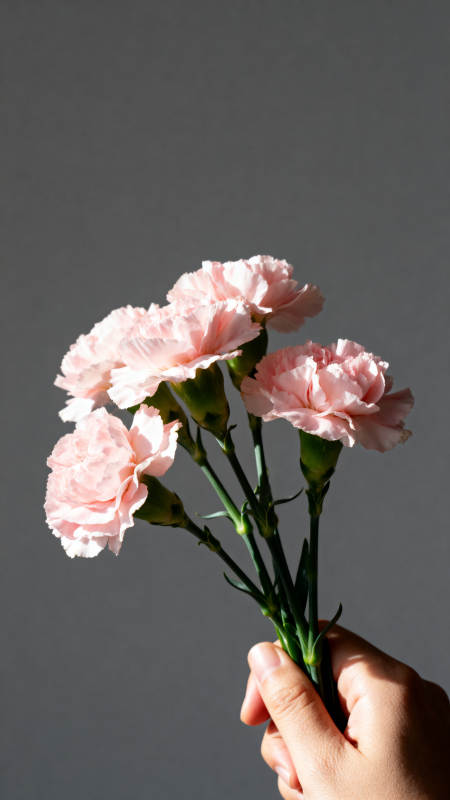 手捧粉康乃馨图片