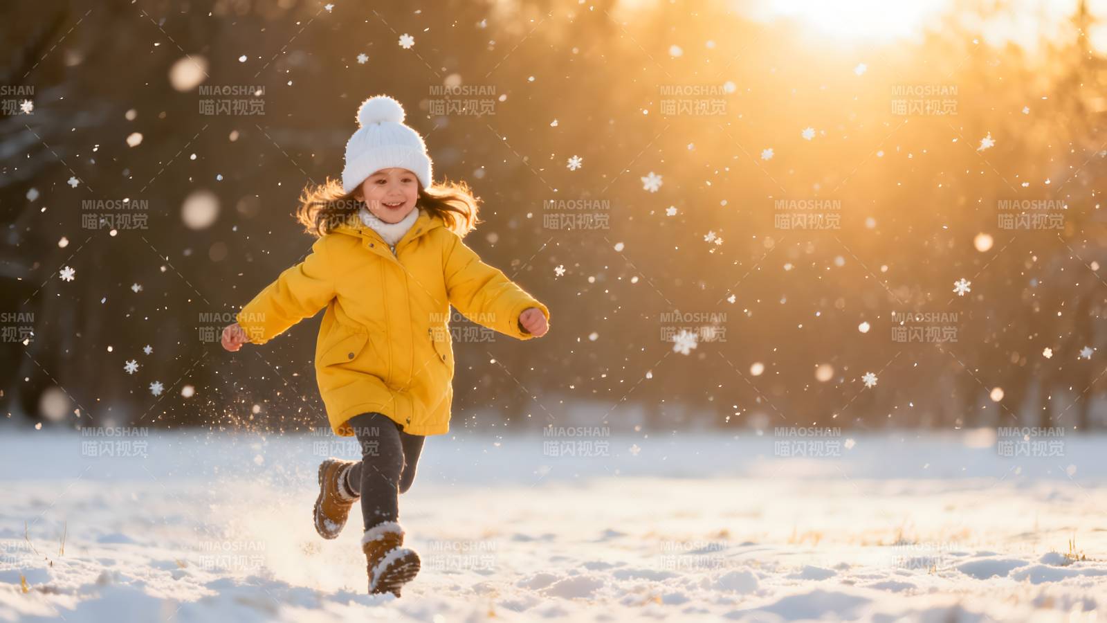 雪地奔跑的小女孩图片