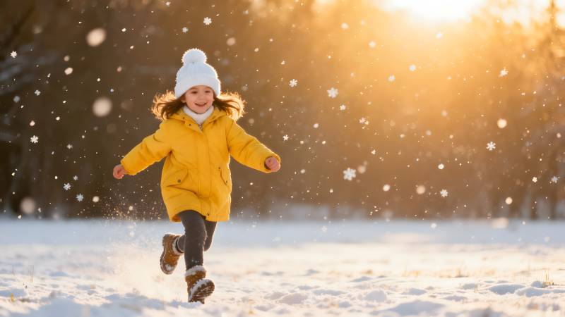 雪地奔跑的小女孩图片