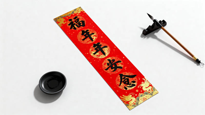 福字春联与毛笔图片