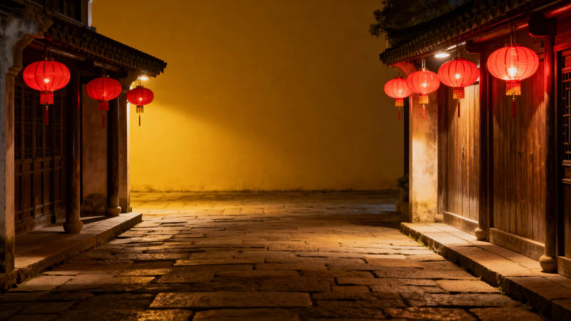 古巷夜色灯影图片