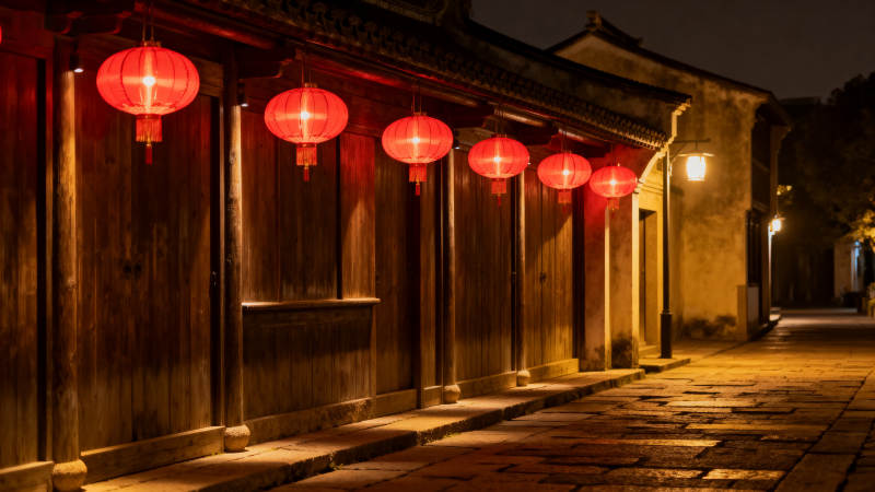 古巷红灯夜景图片