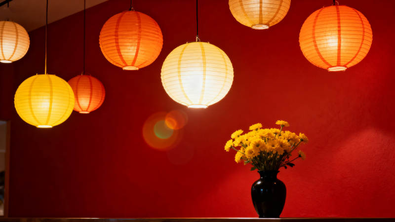 红墙灯影花香图片