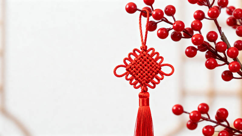 红绳结与浆果枝图片