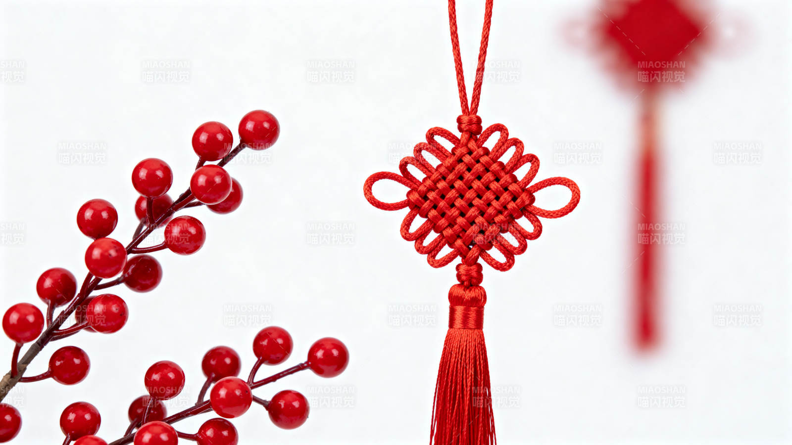 红绳结与浆果枝图片