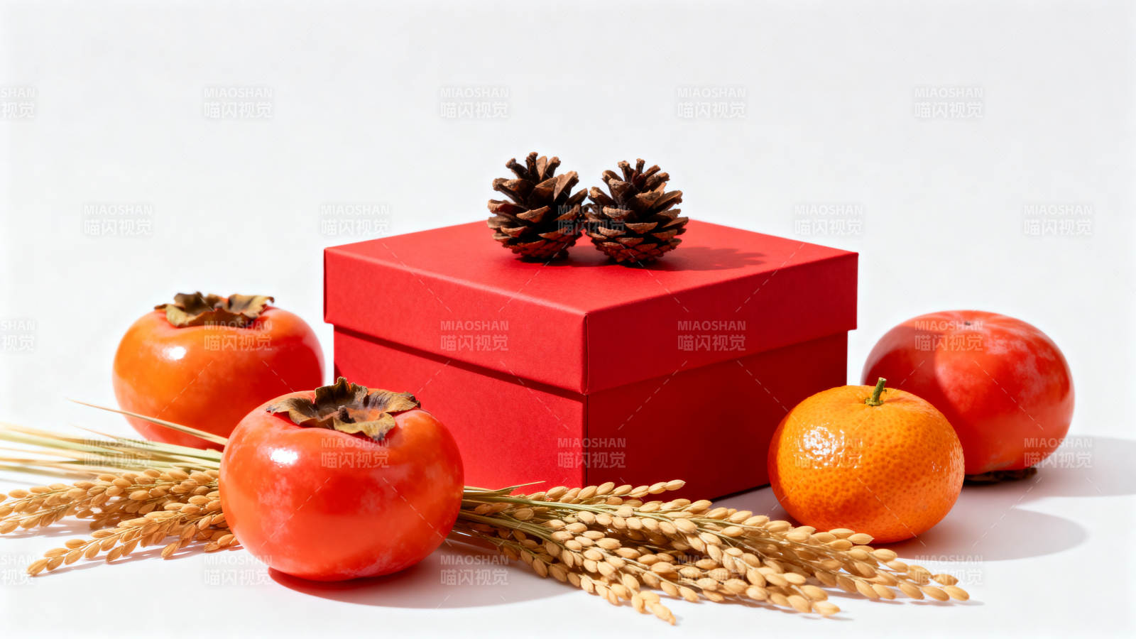 柿子与礼盒静物图片