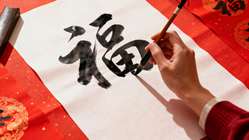 挥毫写福字图片