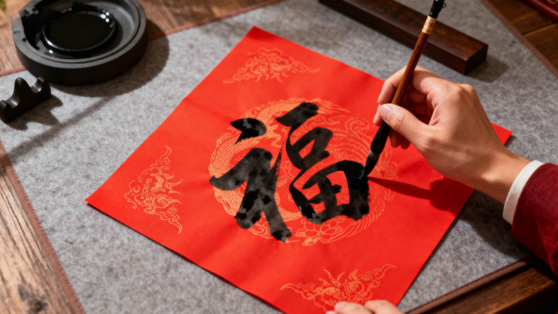 挥毫写福字图片