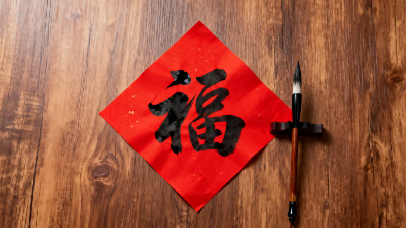 福字红纸毛笔写图片