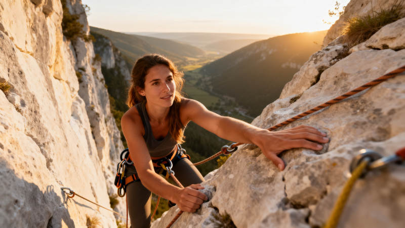 攀岩者征服峭壁图片