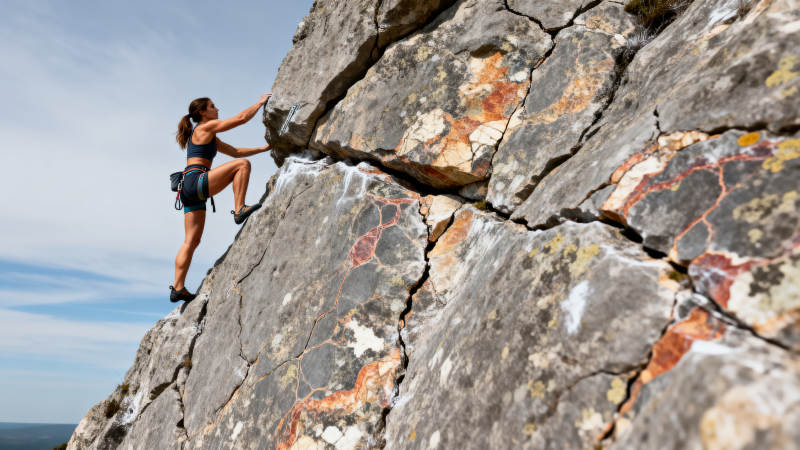 攀岩者挑战陡峭岩壁图片