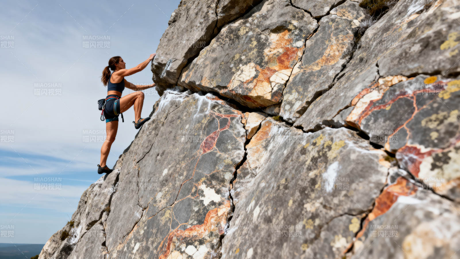 攀岩者挑战陡峭岩壁图片