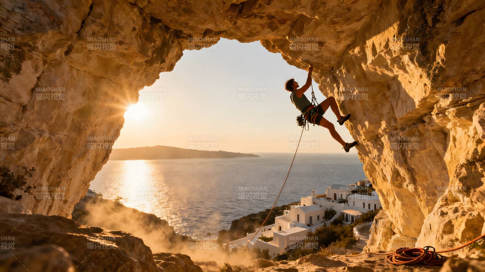 悬崖攀岩 海景壮丽图片