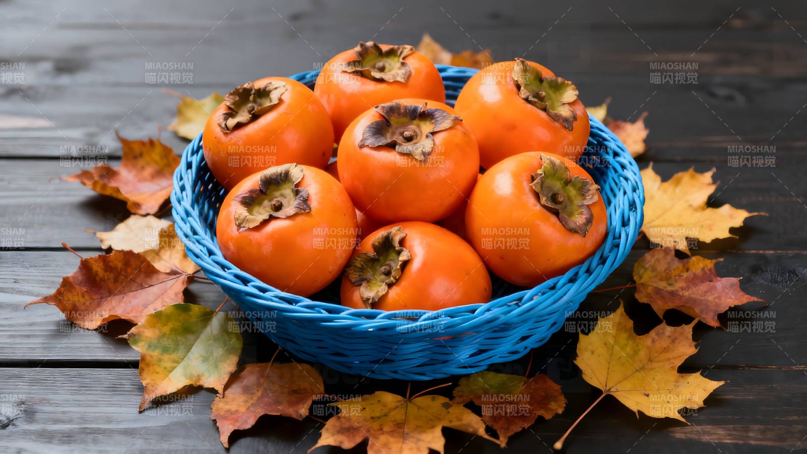 秋日柿子篮图片