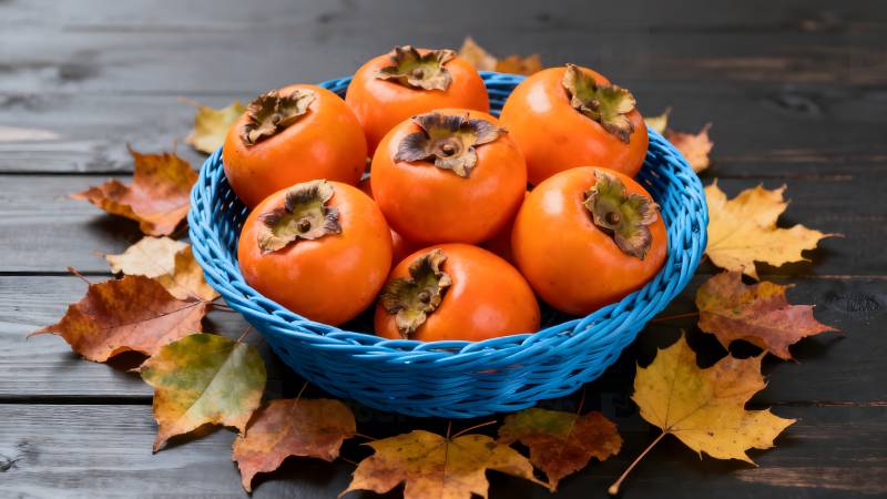 秋日柿子篮图片