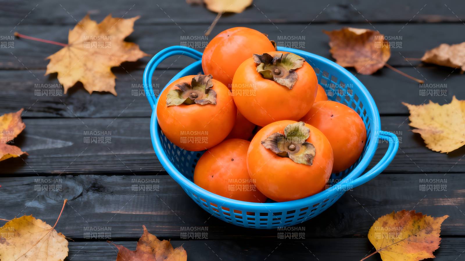 秋日柿子篮图片