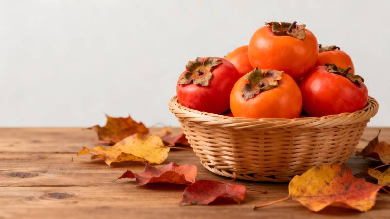 秋日柿子篮图片