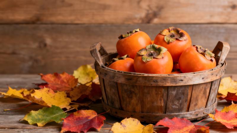 秋日柿子篮图片