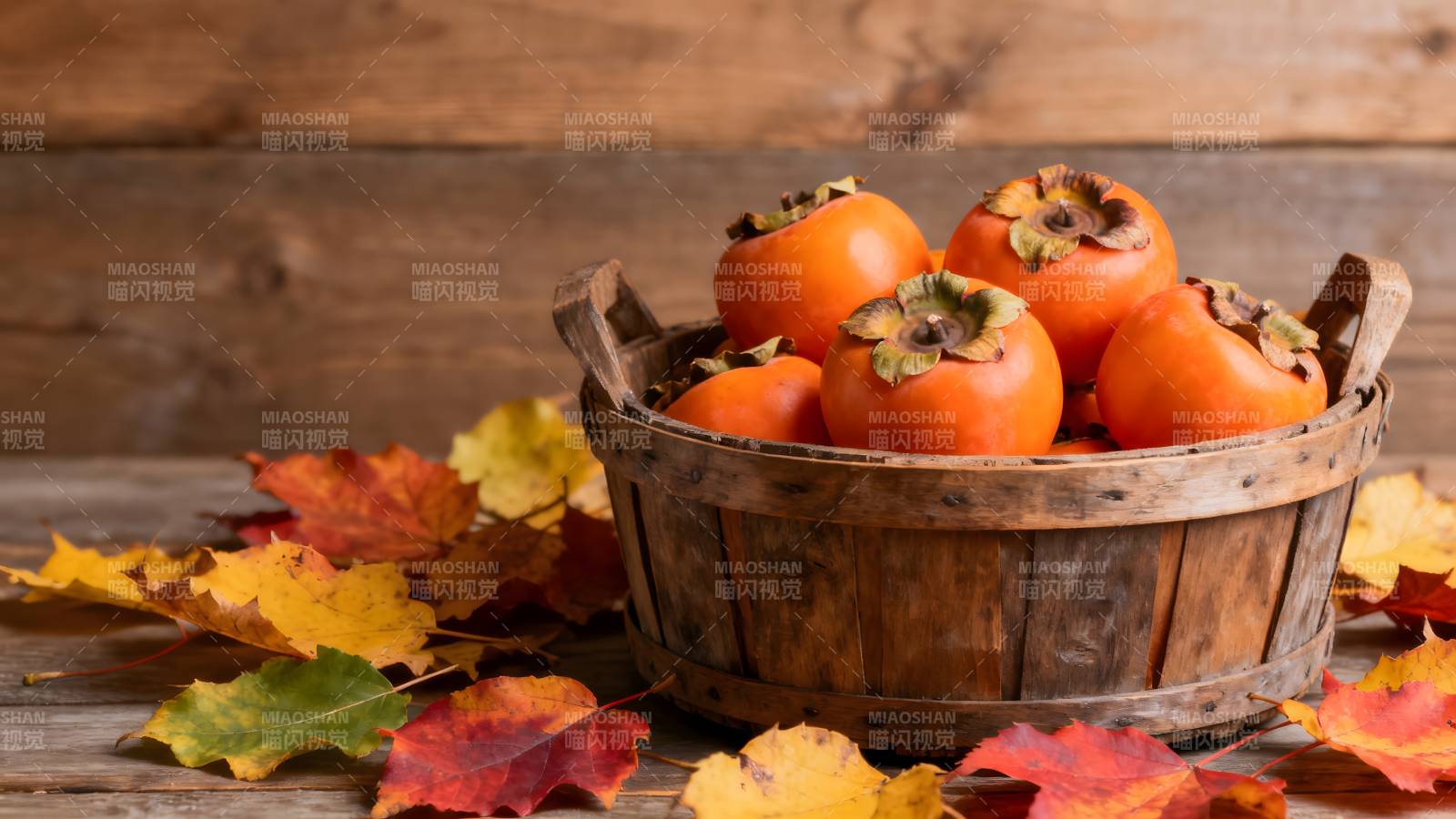 秋日柿子篮图片