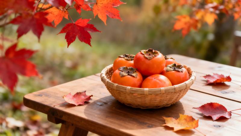 秋日柿子静景图片