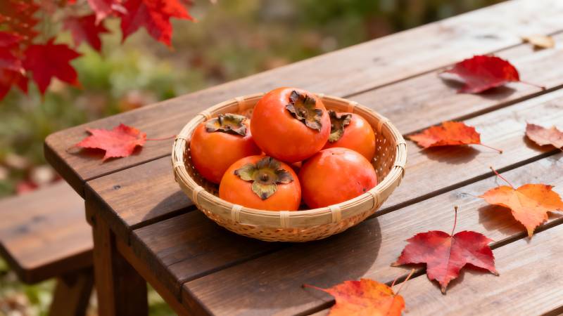 秋日柿子静景图片