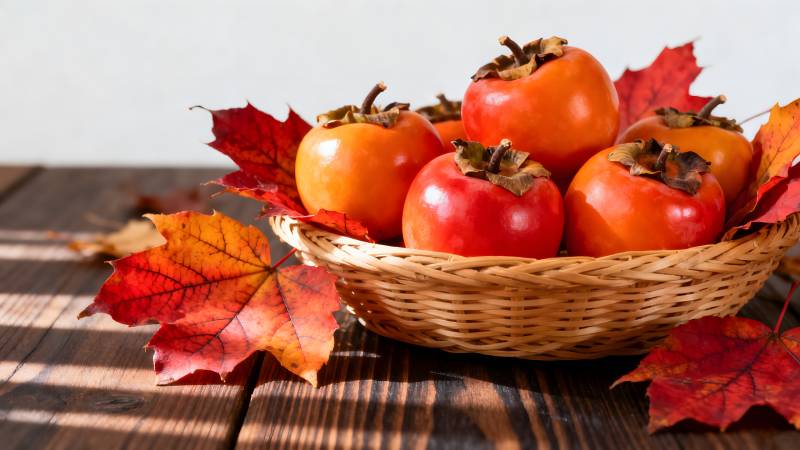 秋日柿子篮图片