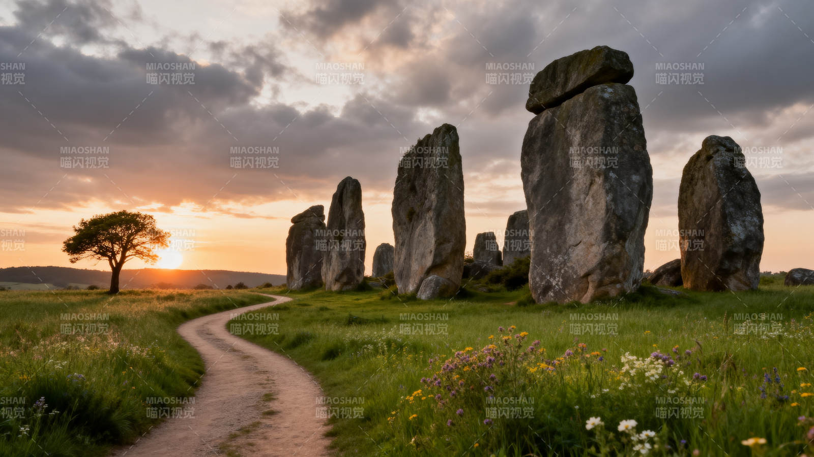 巨石阵日落美景图片