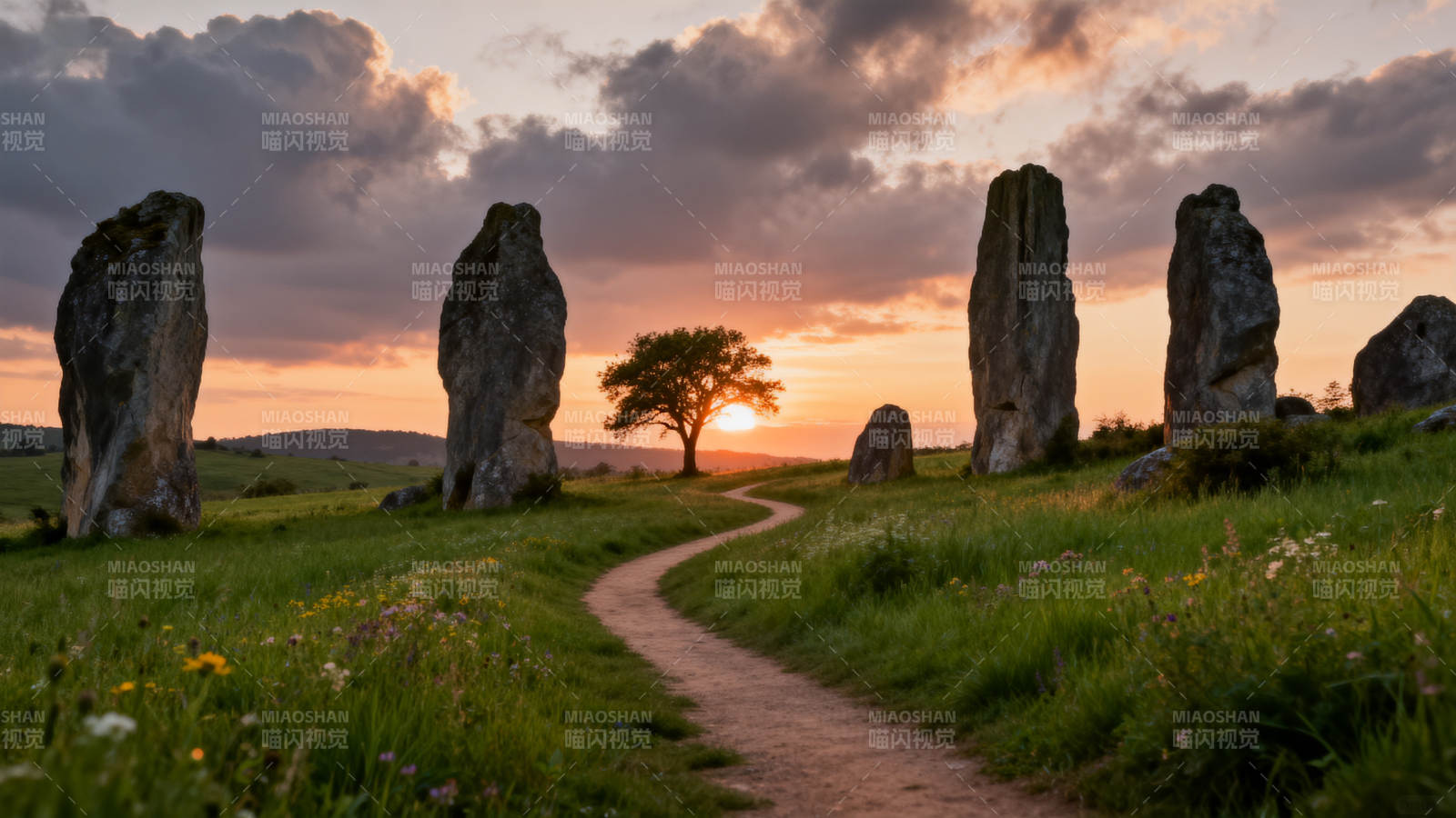 巨石阵日落美景图片