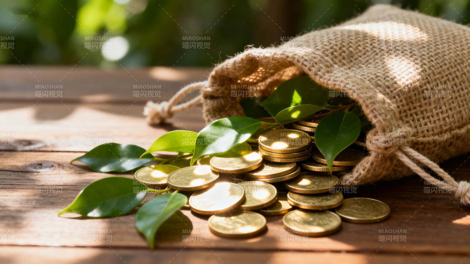 金币与绿叶共舞图片