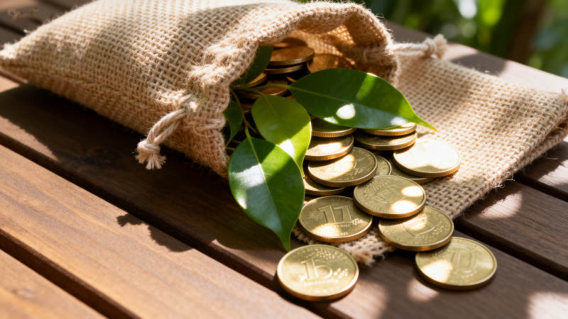 金币与绿叶共舞图片