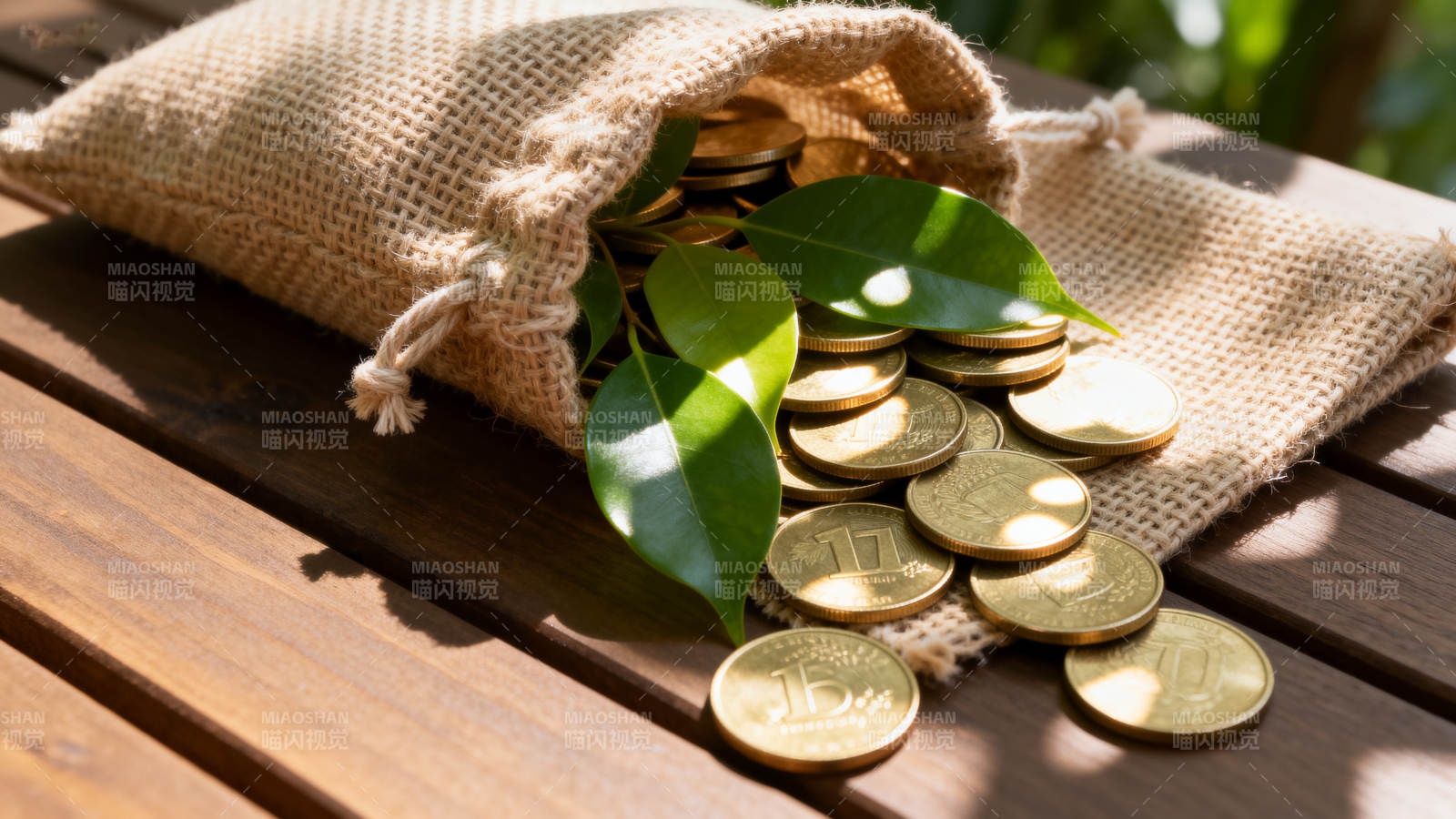 金币与绿叶共舞图片