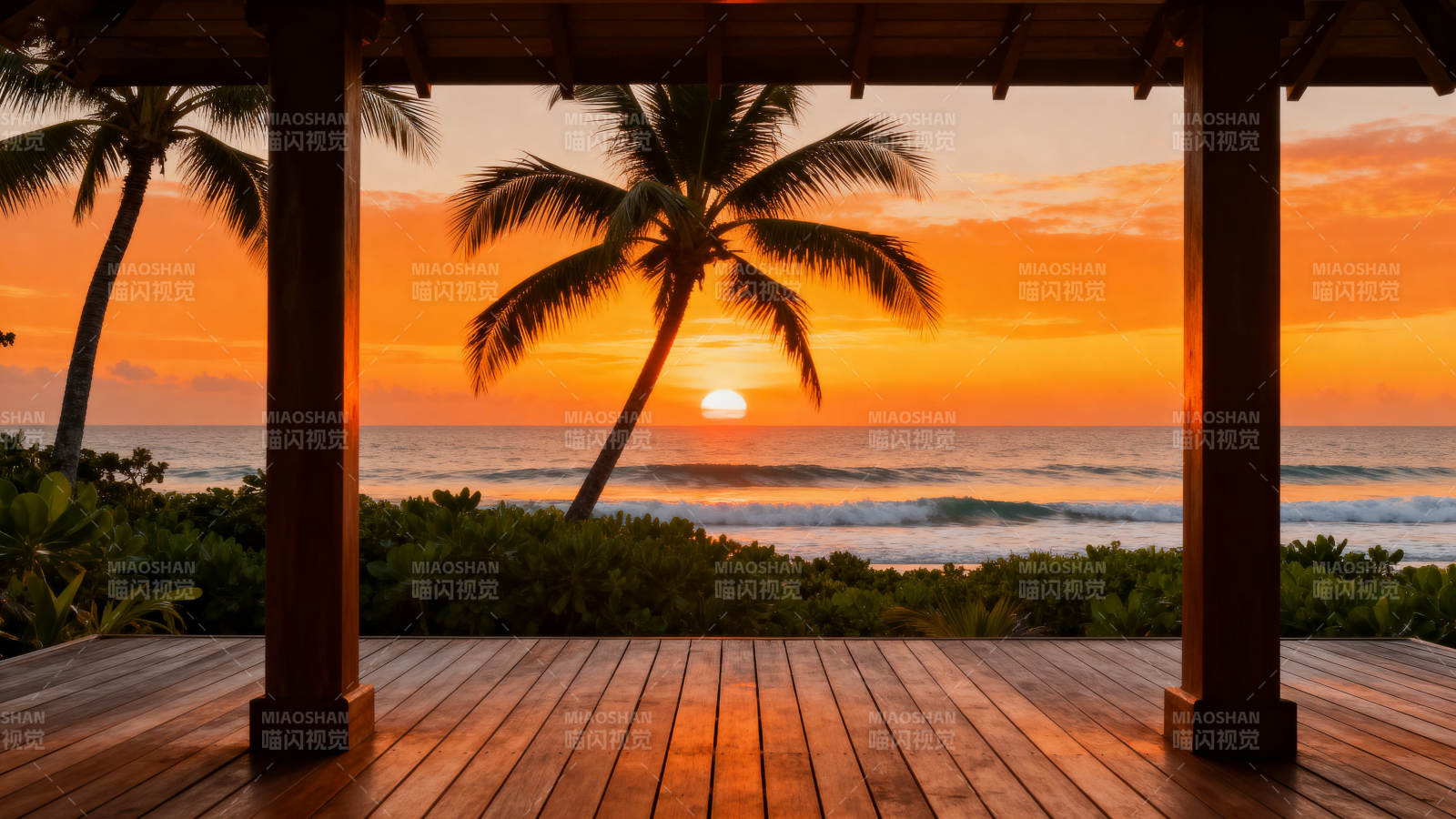 椰林日落美景图片