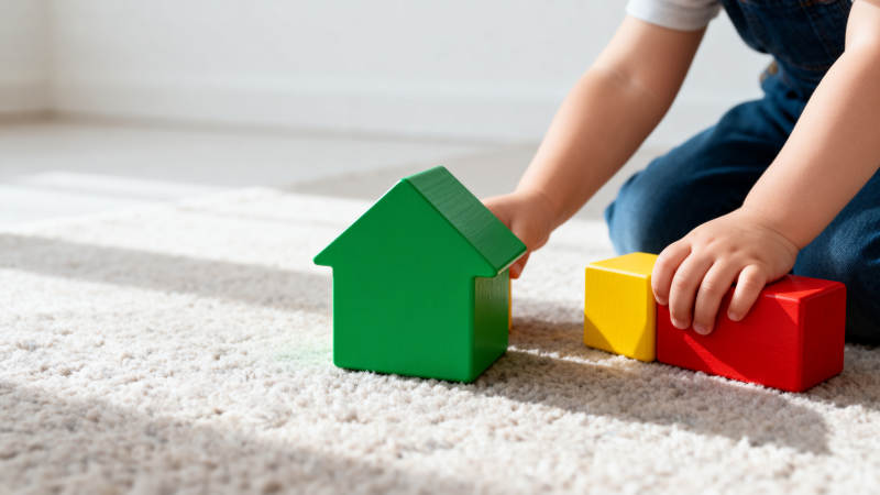 童手搭积木小屋图片