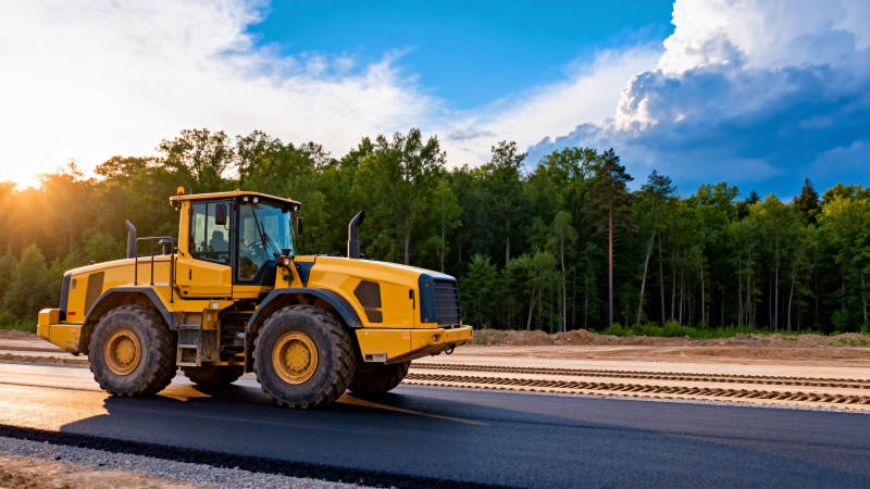 黄色推土机在工地上图片