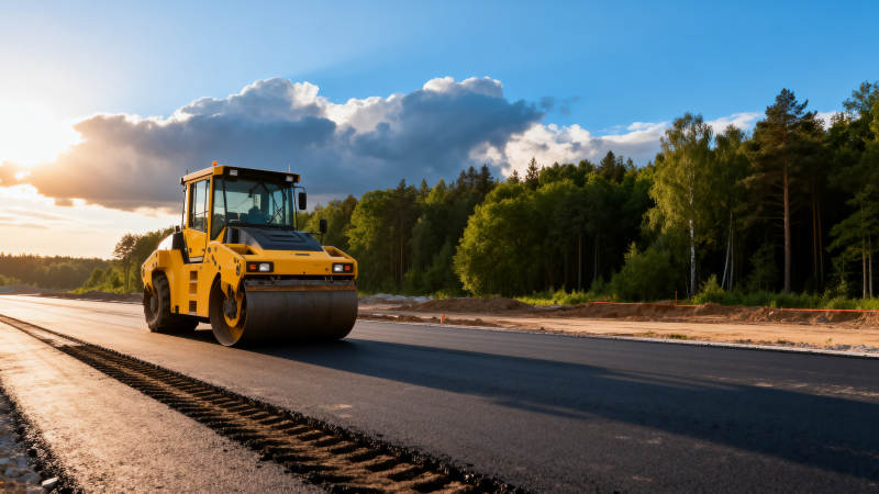 压路机铺设新路面图片