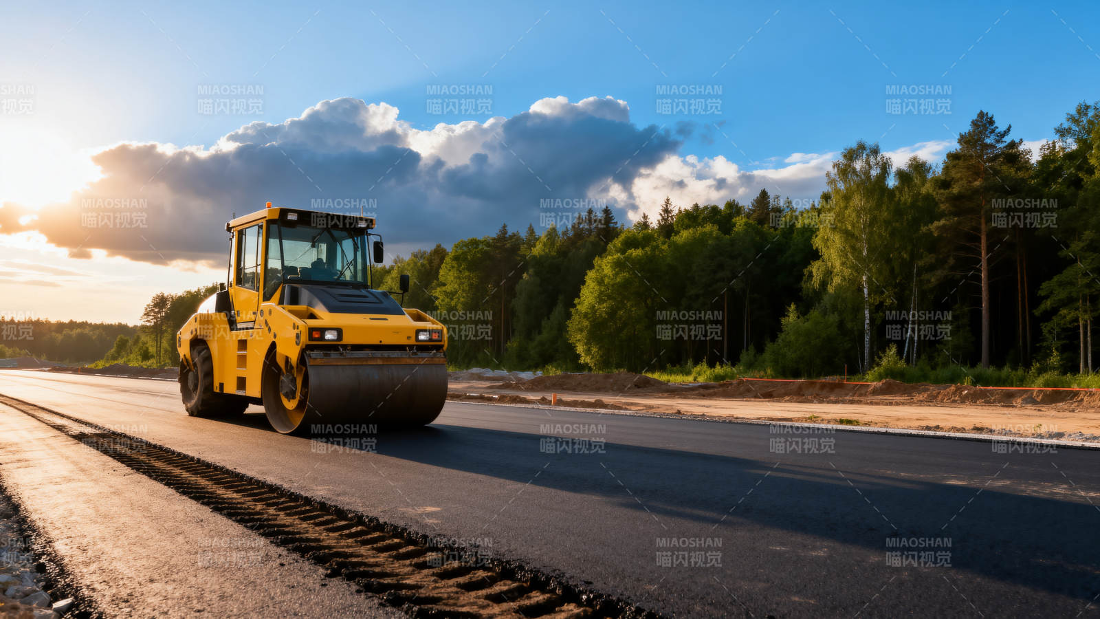 压路机铺设新路面图片