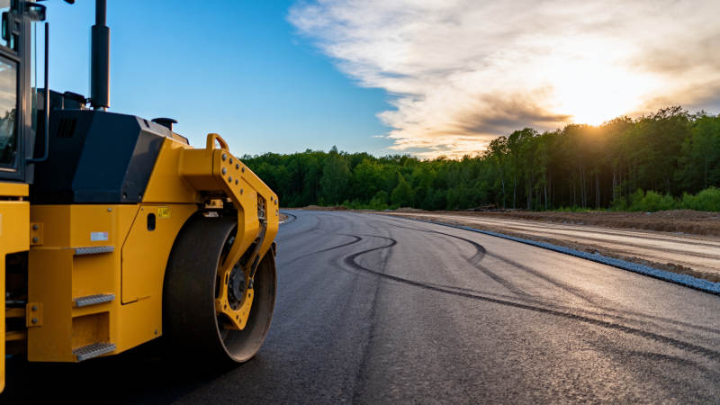 压路机铺设新路图片