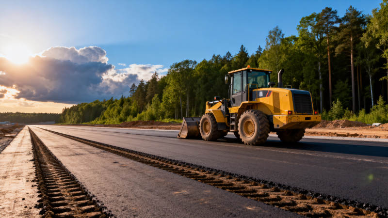 道路施工中的推土机图片