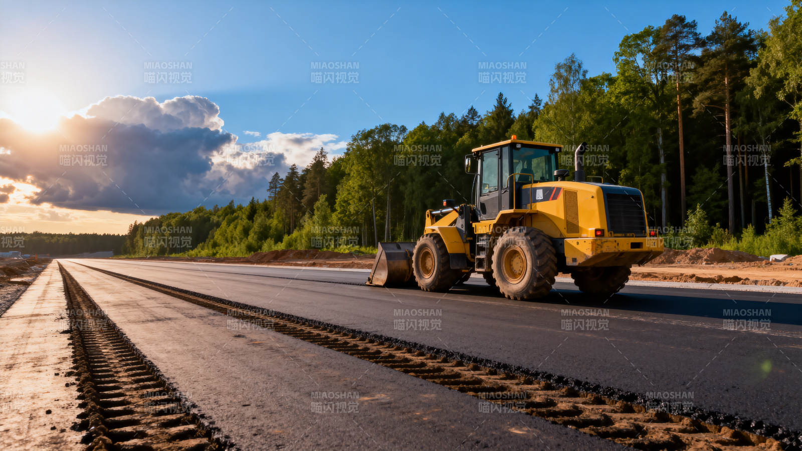 道路施工中的推土机图片