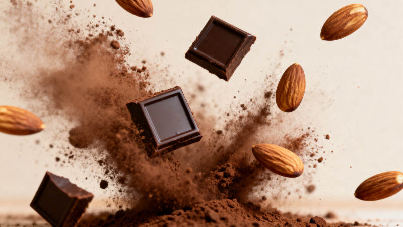 巧克力与杏仁飞溅图片