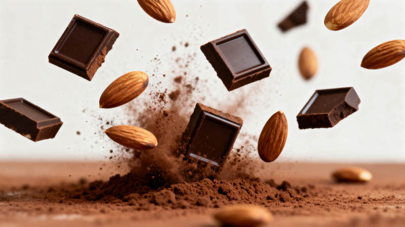 巧克力与杏仁飞溅图片