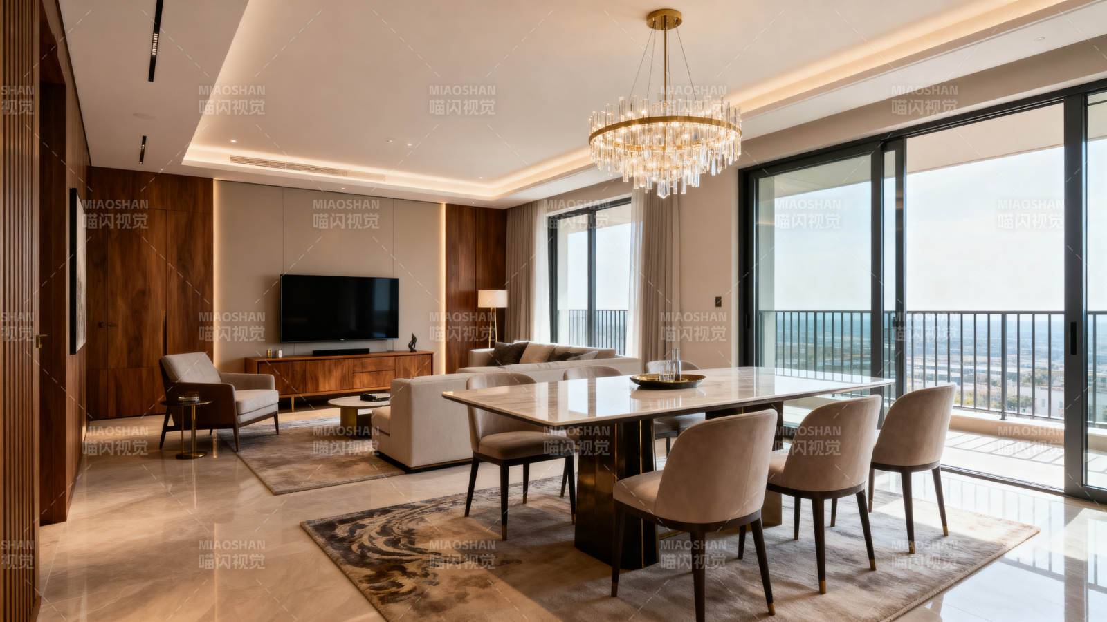 现代客厅餐厅全景图片