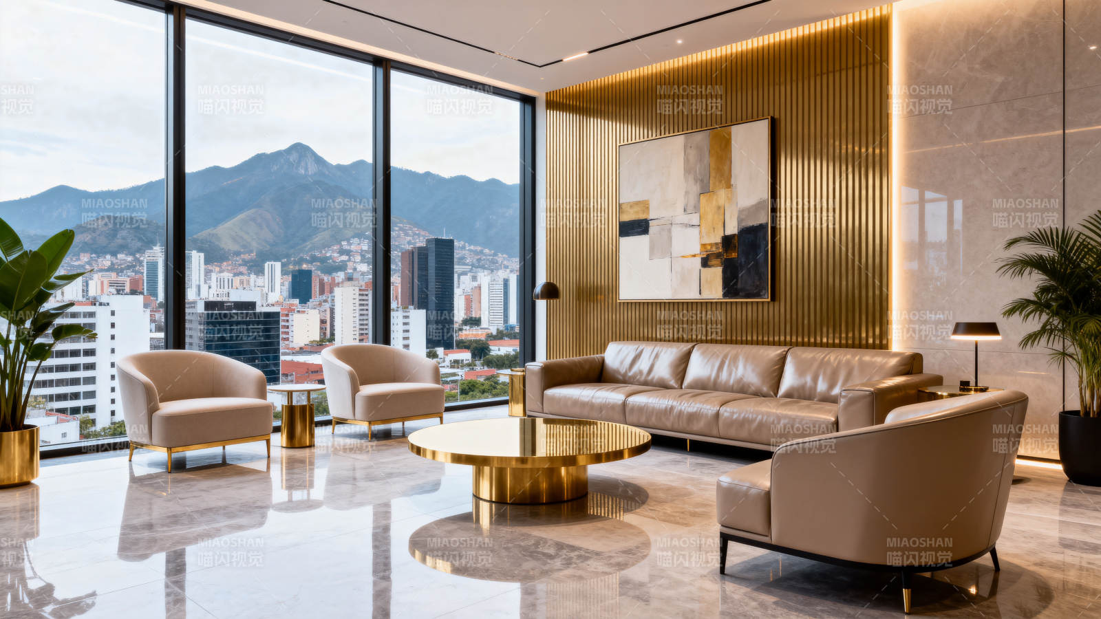 现代客厅 城市山景图片