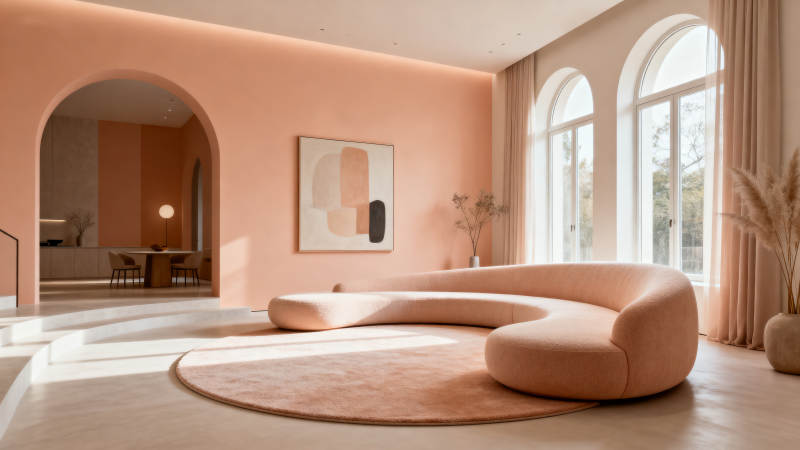 粉色弧形沙发客厅图片