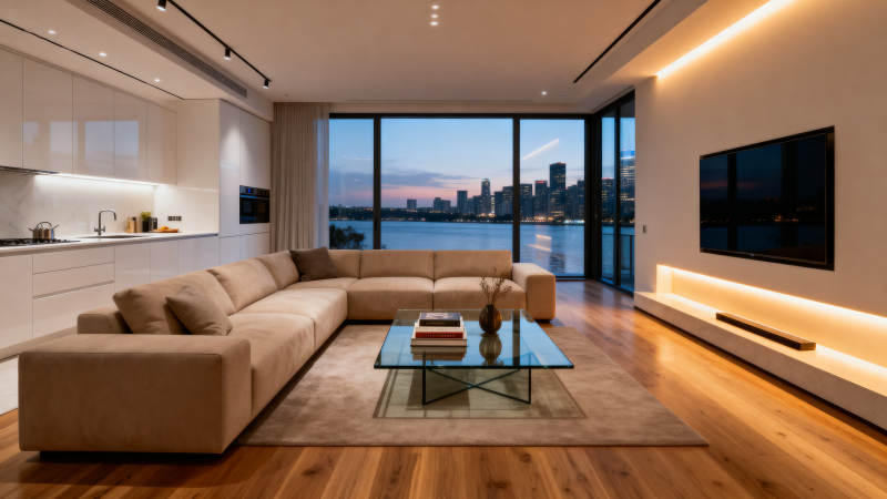 现代客厅夜景图片