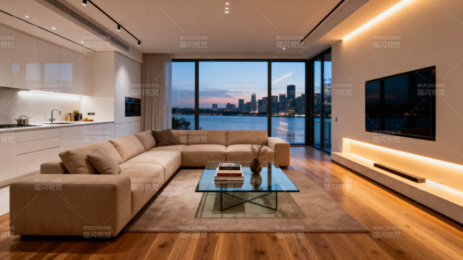 现代客厅夜景图片